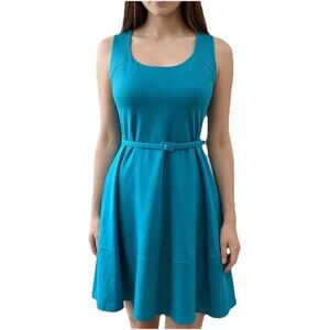 Banana Republic Fit and Flare Dress Turquoise Blue Size 8 Belted Stretch